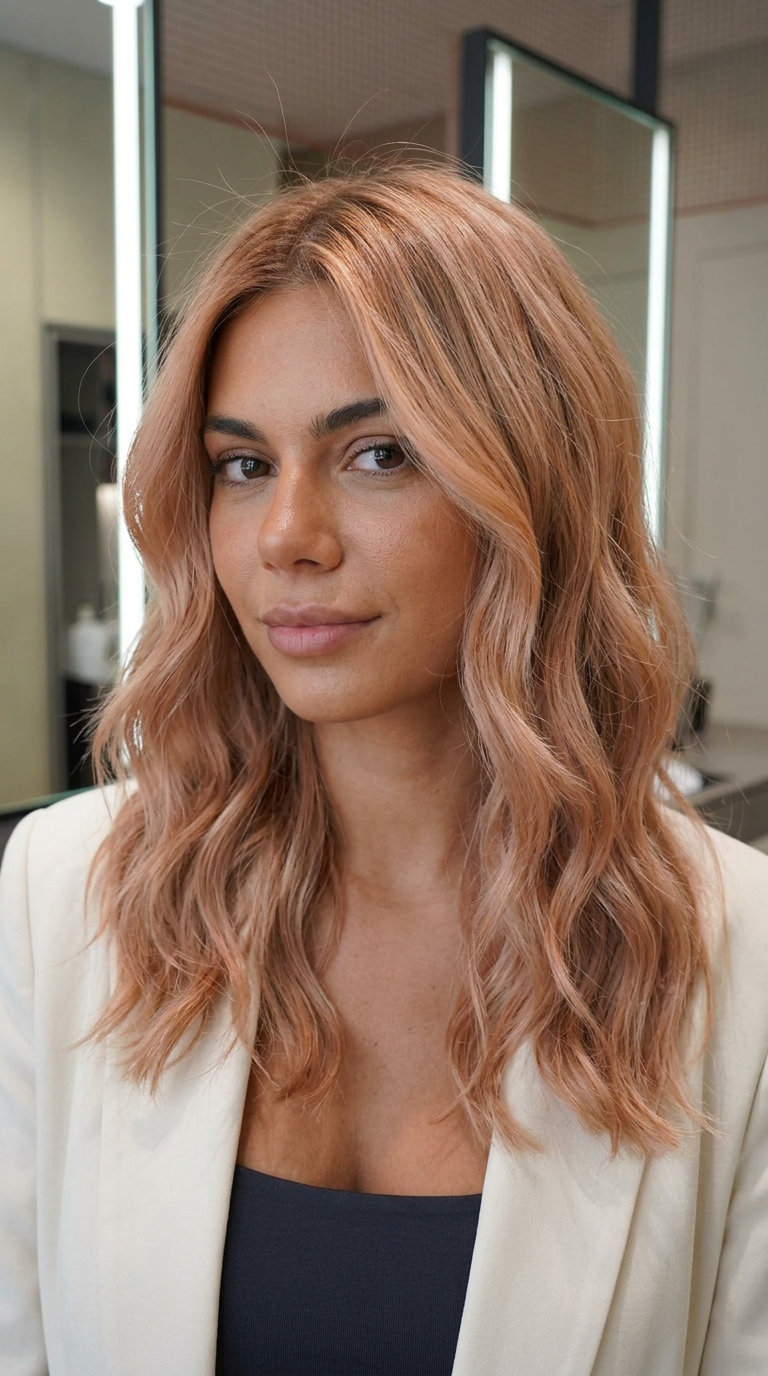 long lived-in apricot blonde with root smudge and balayage for a bohemian vibe