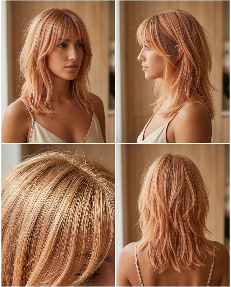 Apricot Crush Shag: Playful Summer Hair 2026 medium-length shag haircut with apricot crush balayage for summer 2026