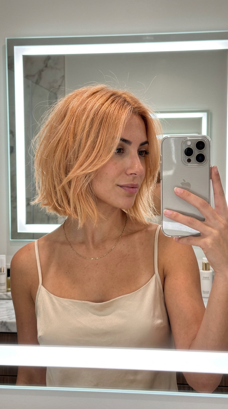 short apricot blonde textured bob with peachy-gold undertones for summer 2026