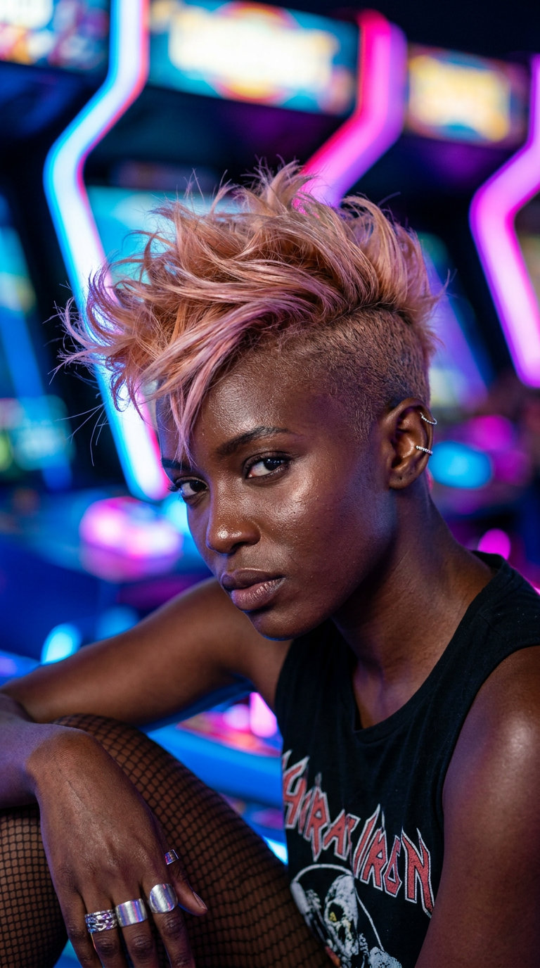 short apricot undercut pixie haircut with textured quiff and platinum blonde for edgy summer