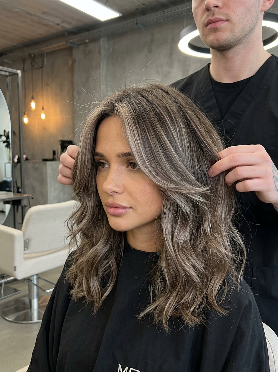 Modern Summer Brunette 2026: Ash Face-Framing ash brown face-framing on deep brunette, cool icy highlights for summer 2026