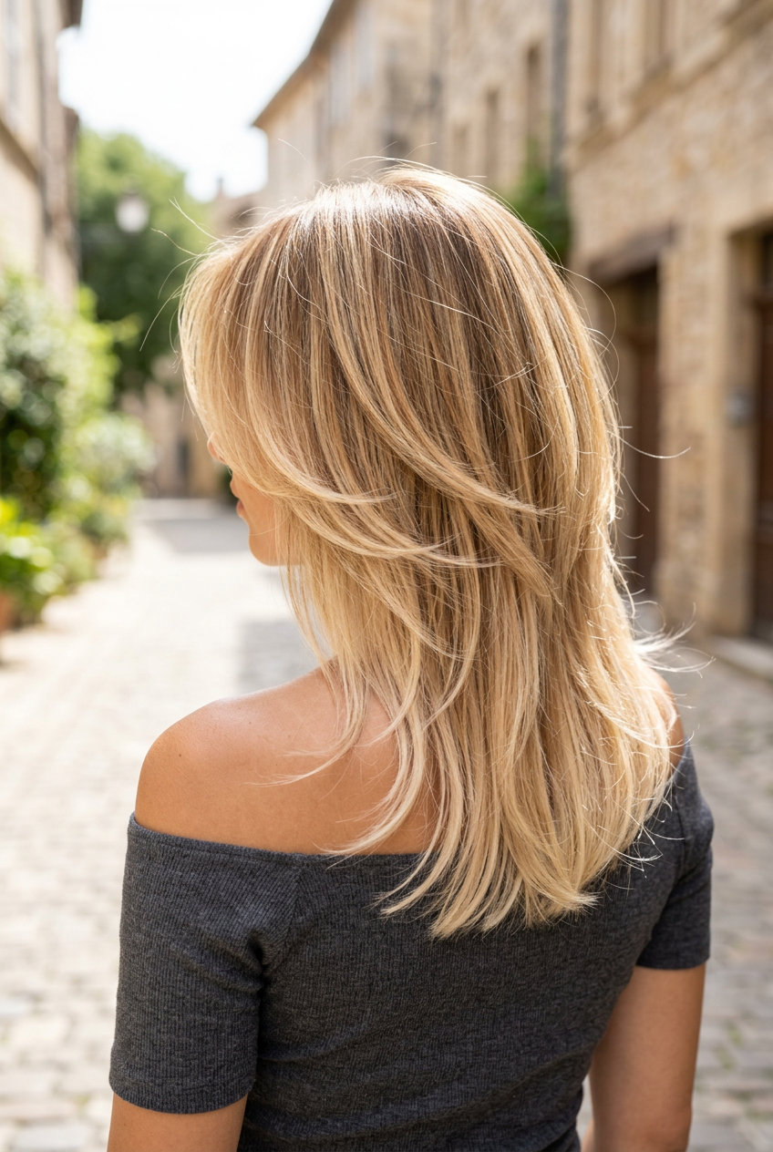 Butterfly Contour Cut: Voluminous Blonde Summer 2026 long layered haircut with buttercream blonde, contour layers for summer 2026