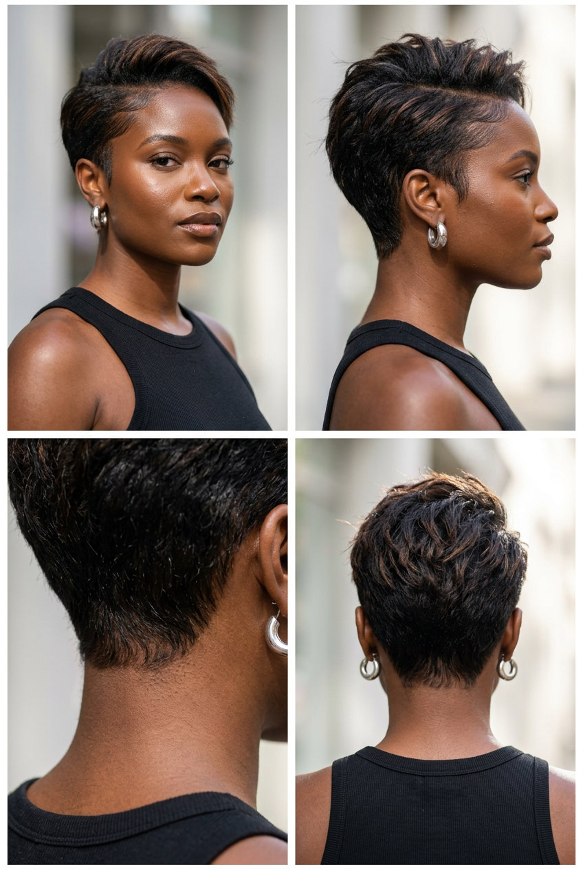 short textured crop with defined natural curls and cherry cola glaze for summer