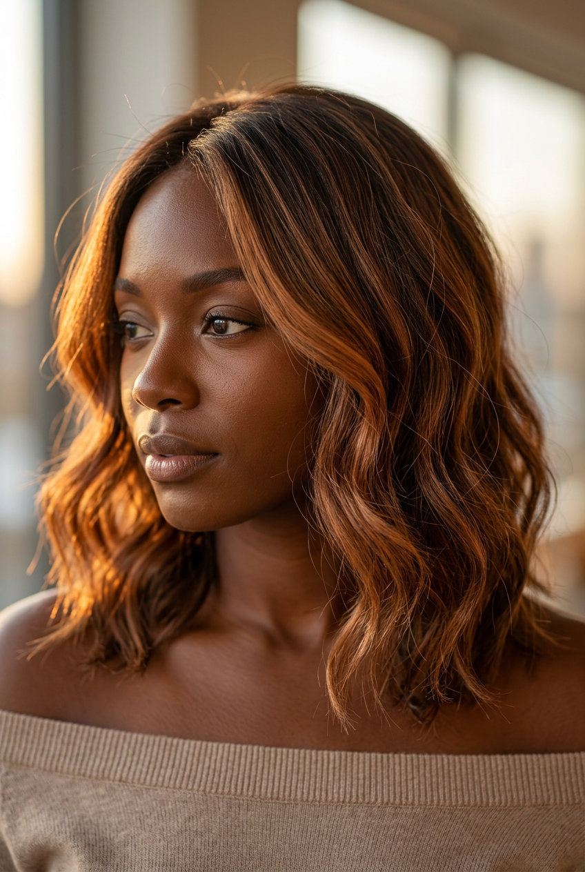 Cinnamon Swirl Brunette Balayage 2026 long layered brunette hair with cinnamon swirl balayage, radiant mood