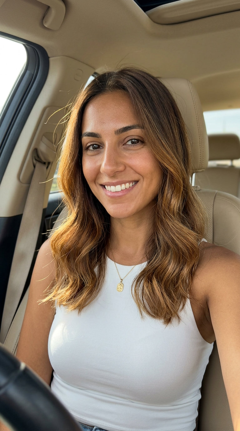 Copper Kissed Brunette Hair Color 2026 long layered brunette hair with copper kissed gloss, radiant mood