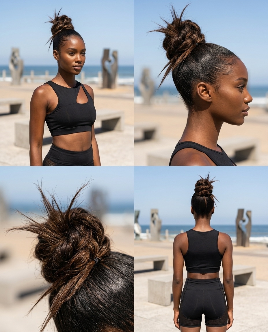 messy summer updo hairstyles 2026 with dark brown, twisted knot textured, edgy