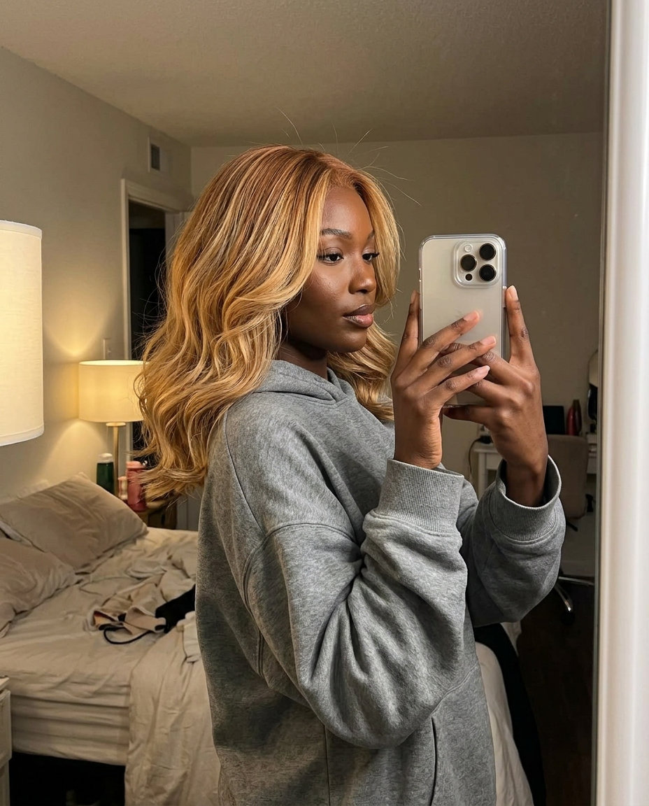 long dark honey blonde balayage with golden blonde ends, color melt, romantic luxurious