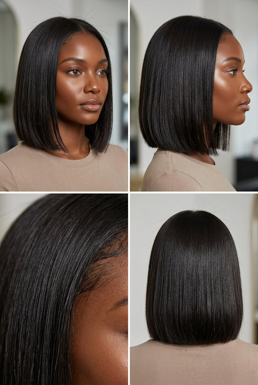 short deep espresso haircut with glass-like finish and blunt ends for sophisticated summer