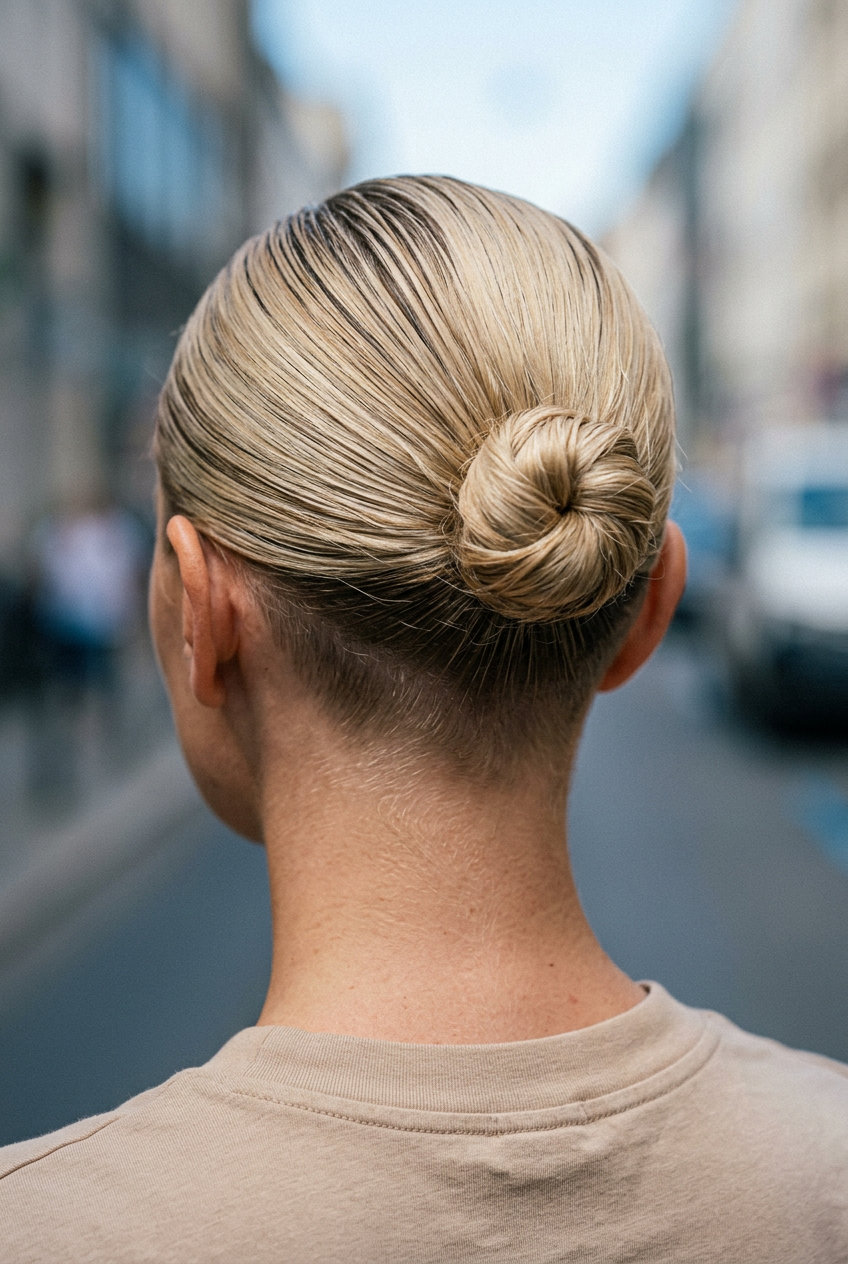 long layered cut with deep espresso brunette, braided rosette bun for elegant galas