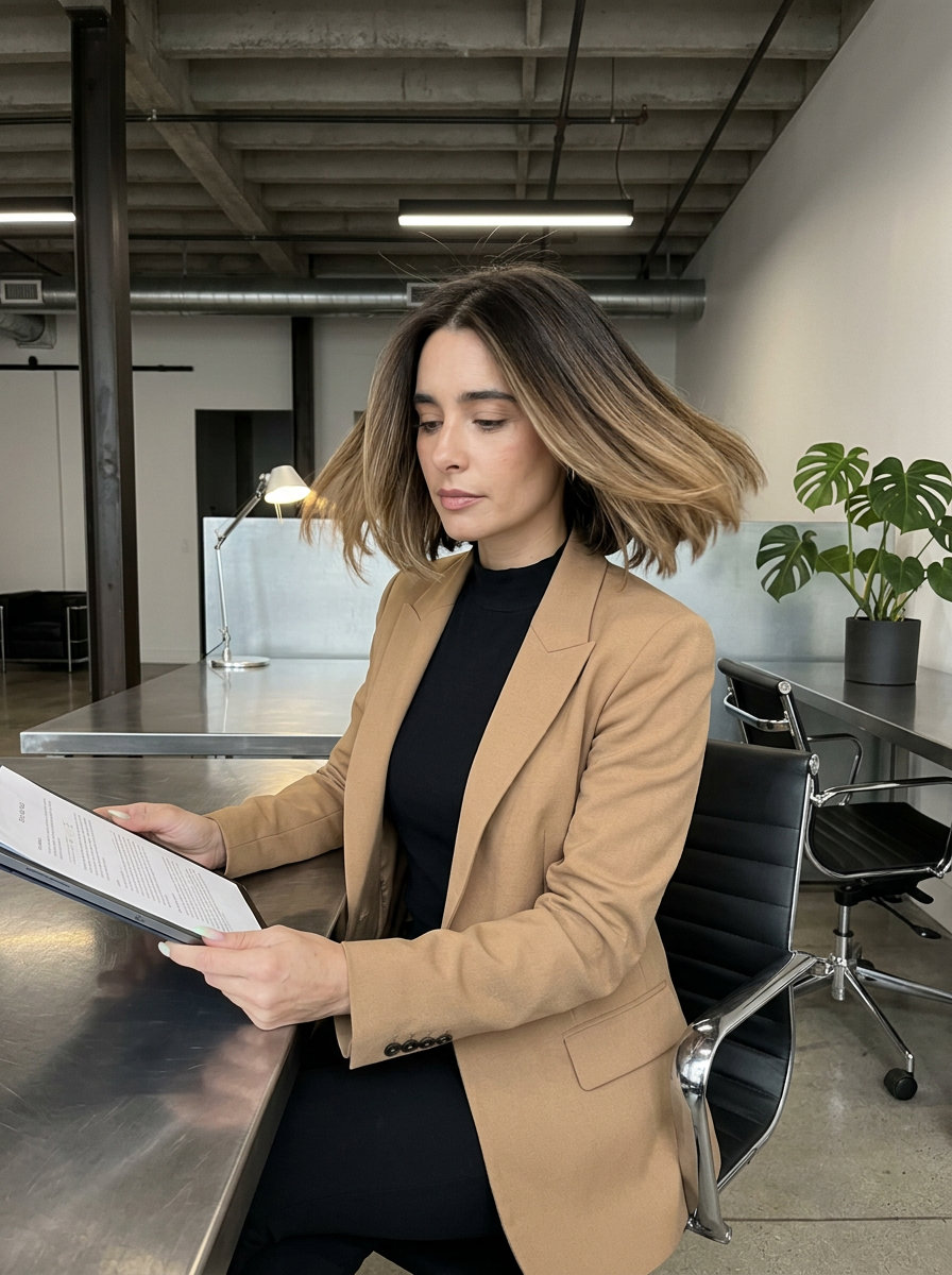 neck-length bob haircut with espresso to caramel ombré for a sophisticated look