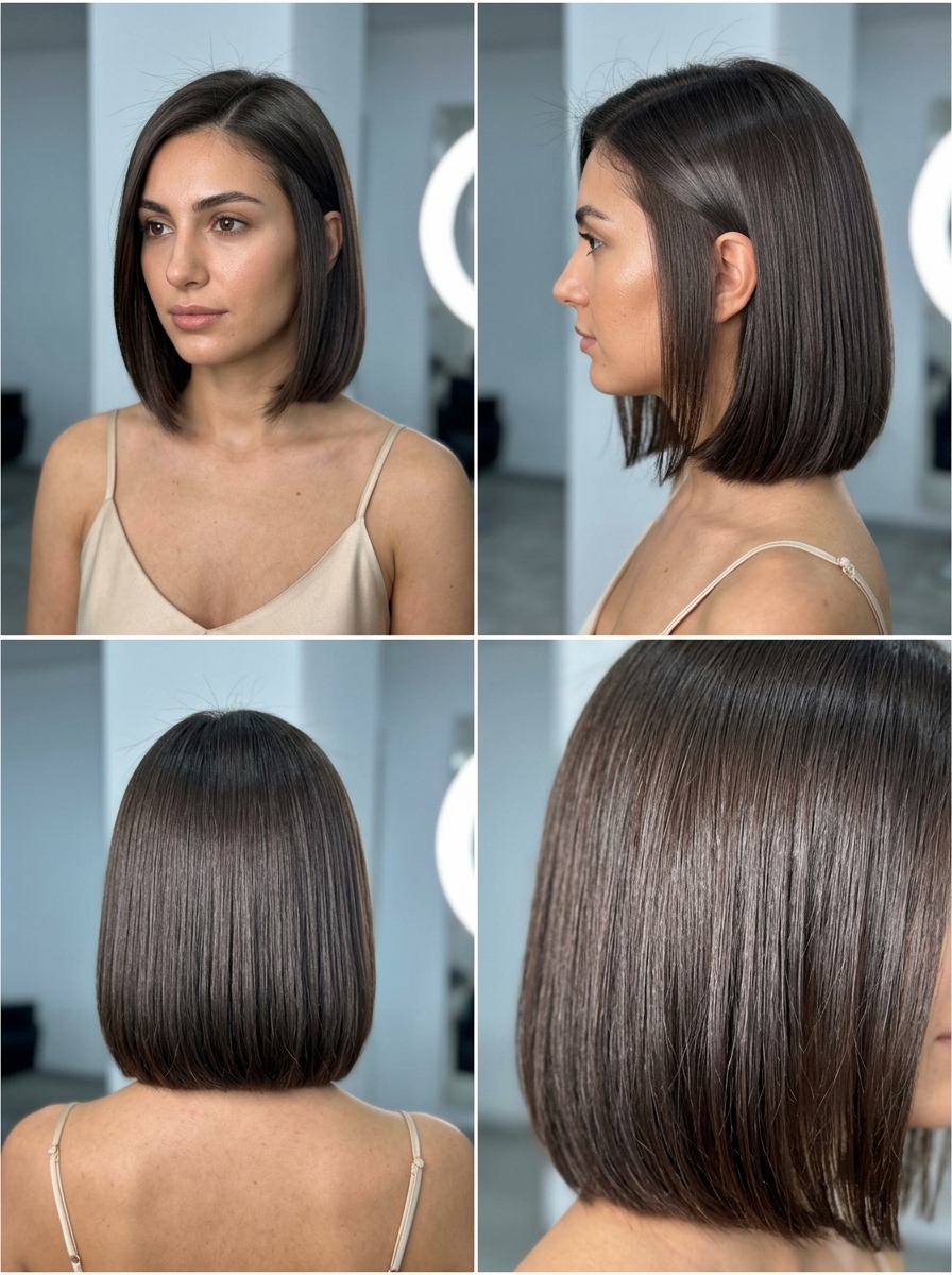 Espresso Martini Bob: Chic Summer Haircut 2026 chin-length blunt bob haircut in deep espresso brunette with high-shine gloss for summer 2026