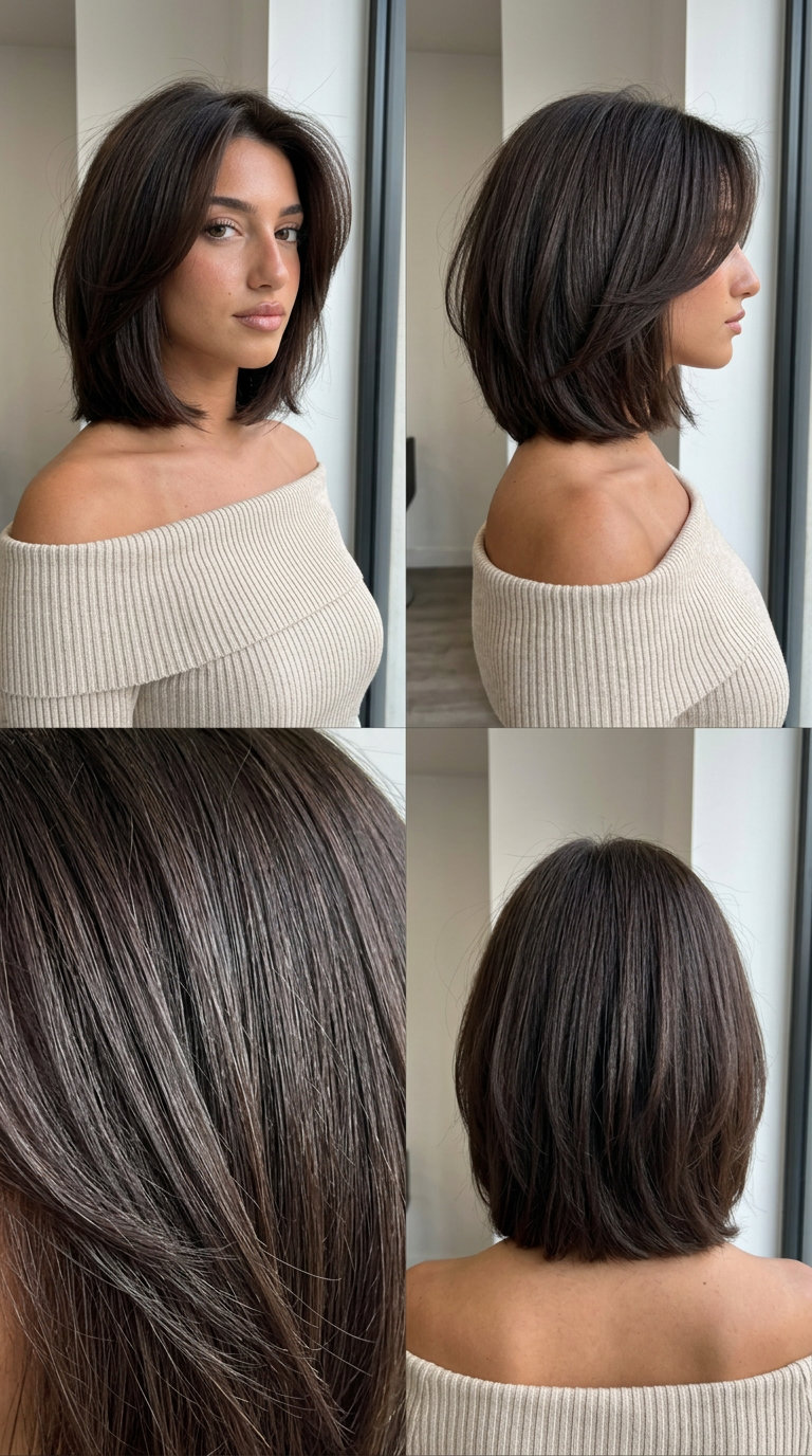 chin-length cub wolf cut with rich espresso brunette and sculpted layers for chic style