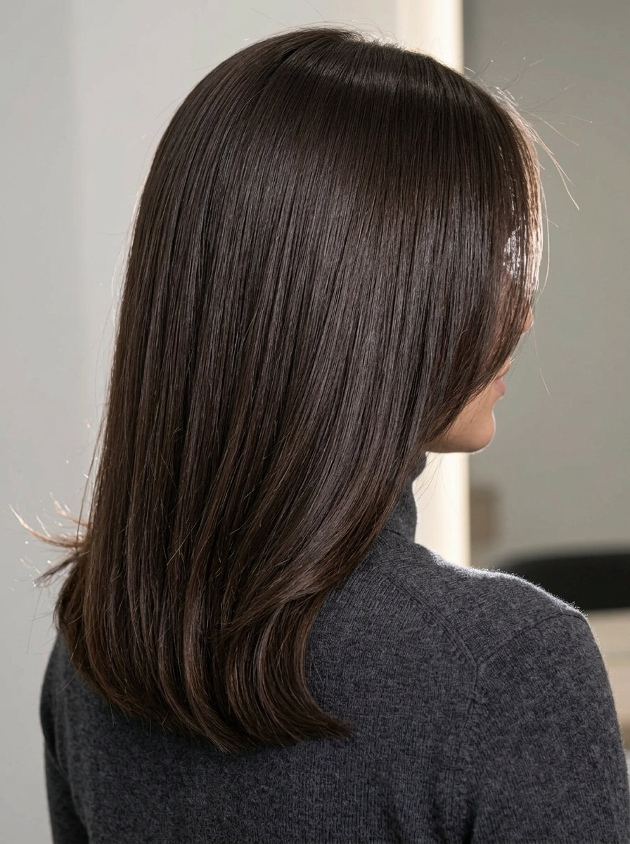 Espresso Gloss Brunette 2026 long blunt cut with espresso gloss and mirror-like shine for sophisticated brunettes