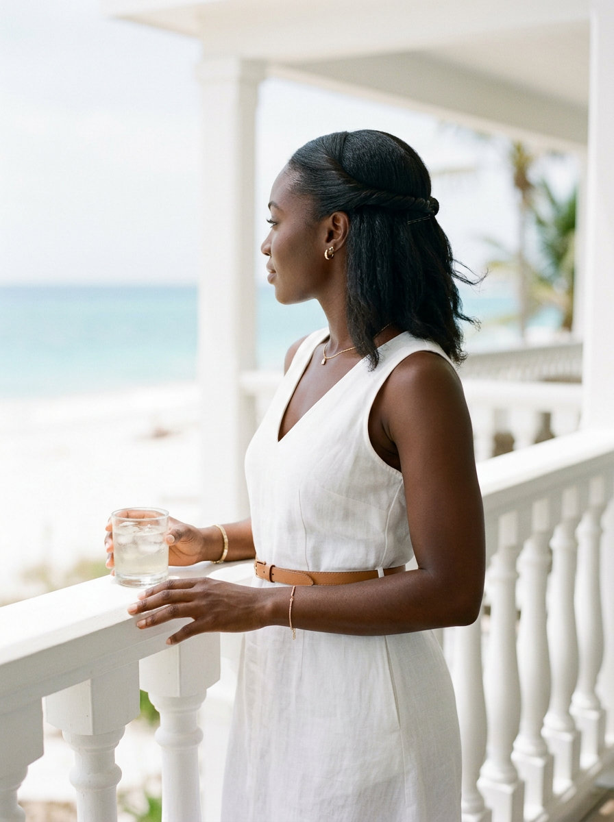 long deep espresso half-up twist with laid edges for summer