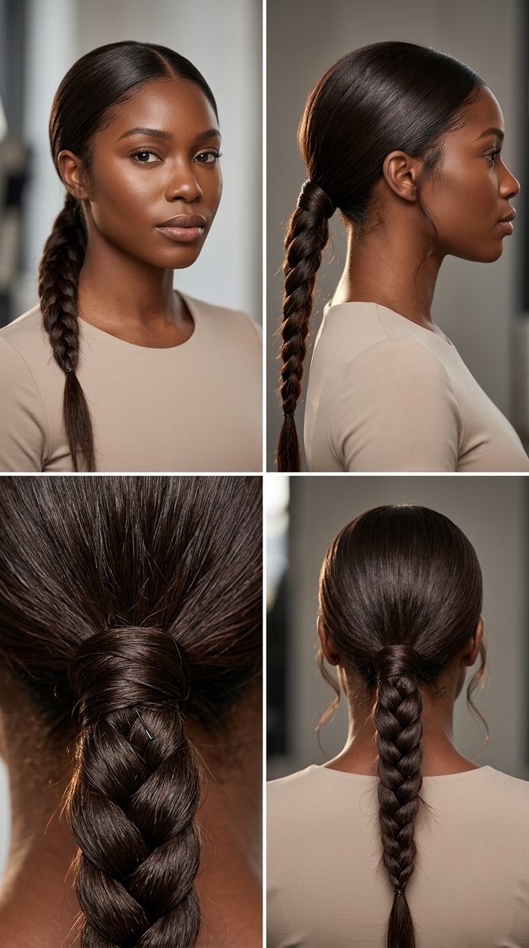 espresso roast braided pony with deep cool brown high shine and a sleek finish