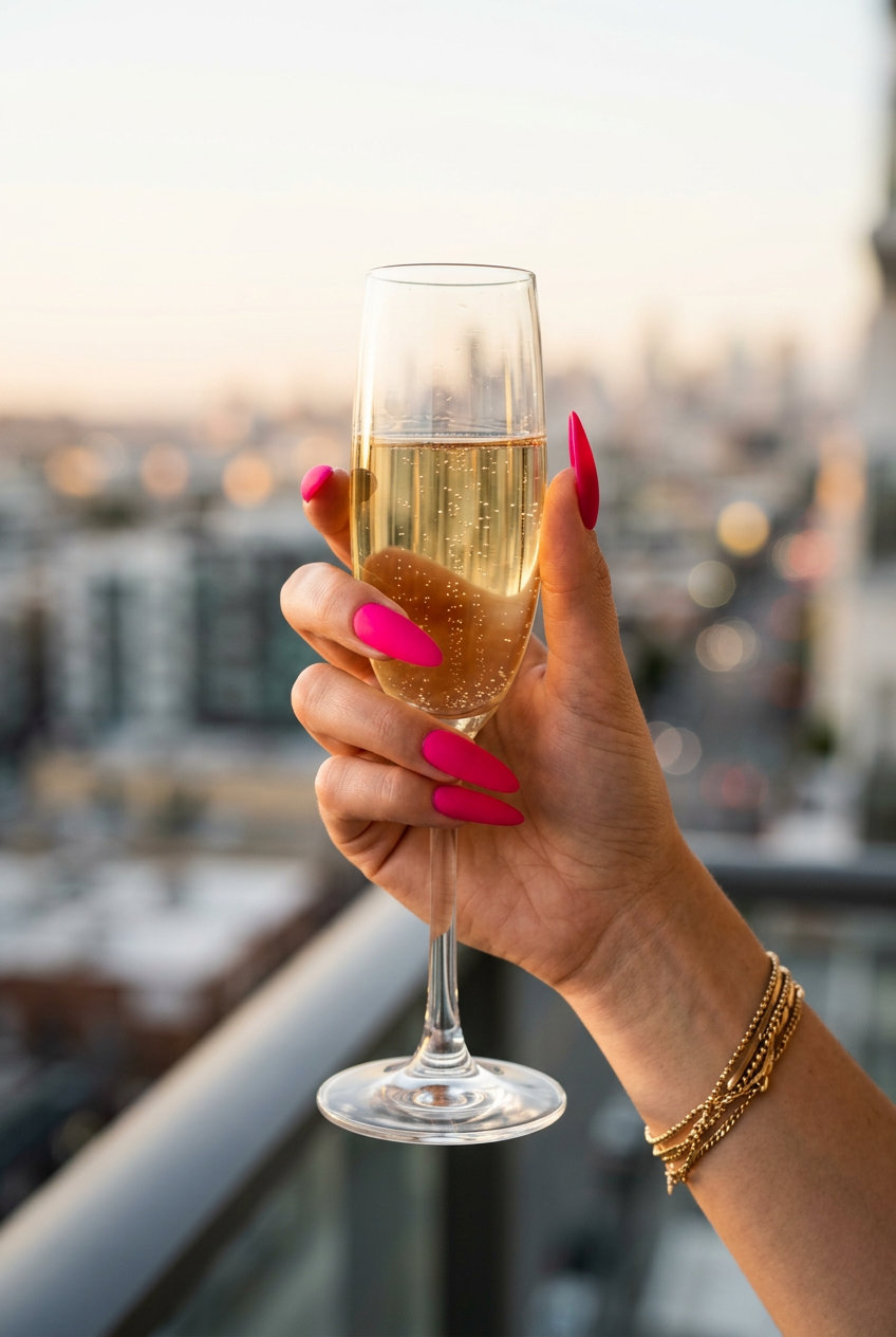 Bold velvet hot pink nails for parties and nights out. Fun summer nails 2026.