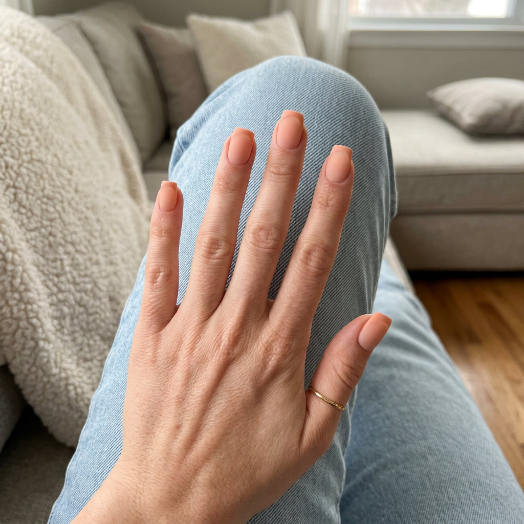 Fun summer nails 2026: Velvet Peach Fuzz French nails for casual chic & bridal showers. Minimalist, sophisticated.