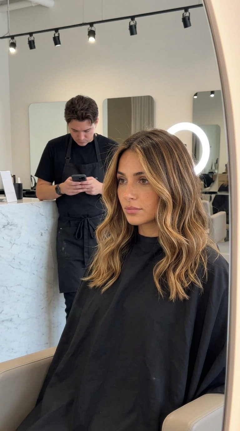 Golden Hour Balayage Brunette Hair 2026 long brunette hair with golden-caramel balayage, sun-kissed highlights for summer vacation