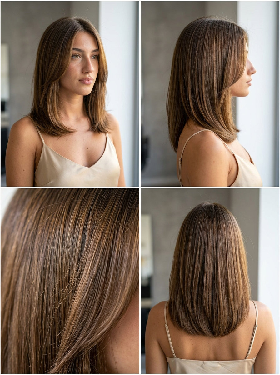 Honey Glaze Shine Brunette Hair 2026 long brunette hair with honey glaze shine, golden sheen for summer radiance