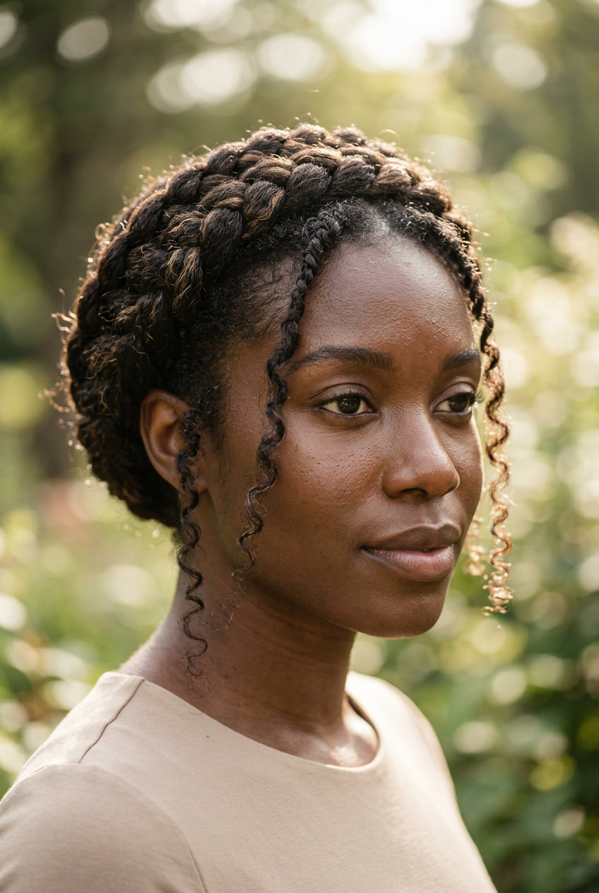 long honey-glazed pecan crown braid with tendrils for summer
