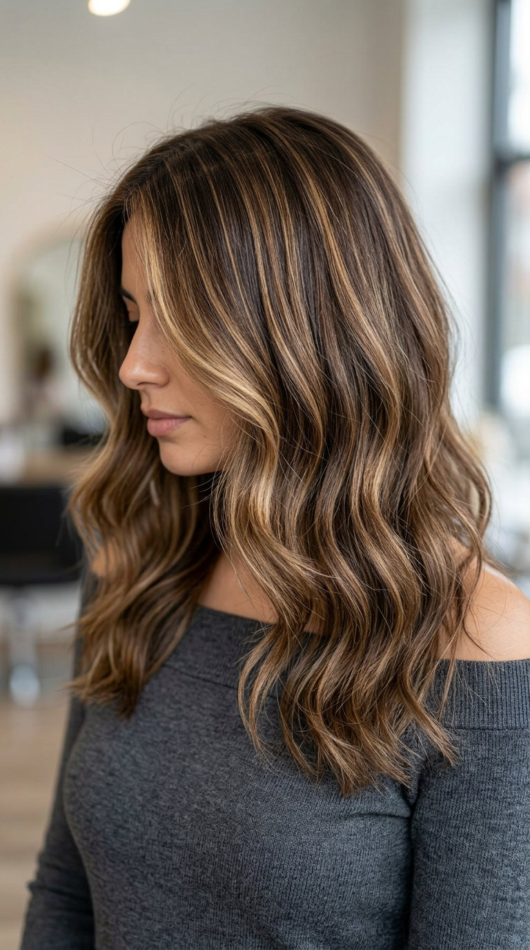 Honey Walnut Face-Framing Brunette 2026 long honey walnut face-framing highlights with golden blonde accents for summer