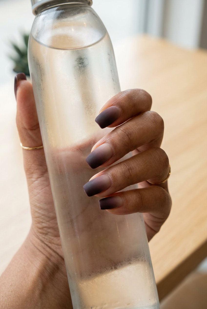 Velvet matte nude ombre nails. June manicure ideas - summer trends 2026.