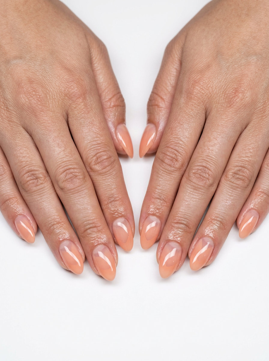 June Nails Ideas: Peachy Geometric 2026 Modern peachy geometric cutout nails with negative space for summer 2026 work and events.
