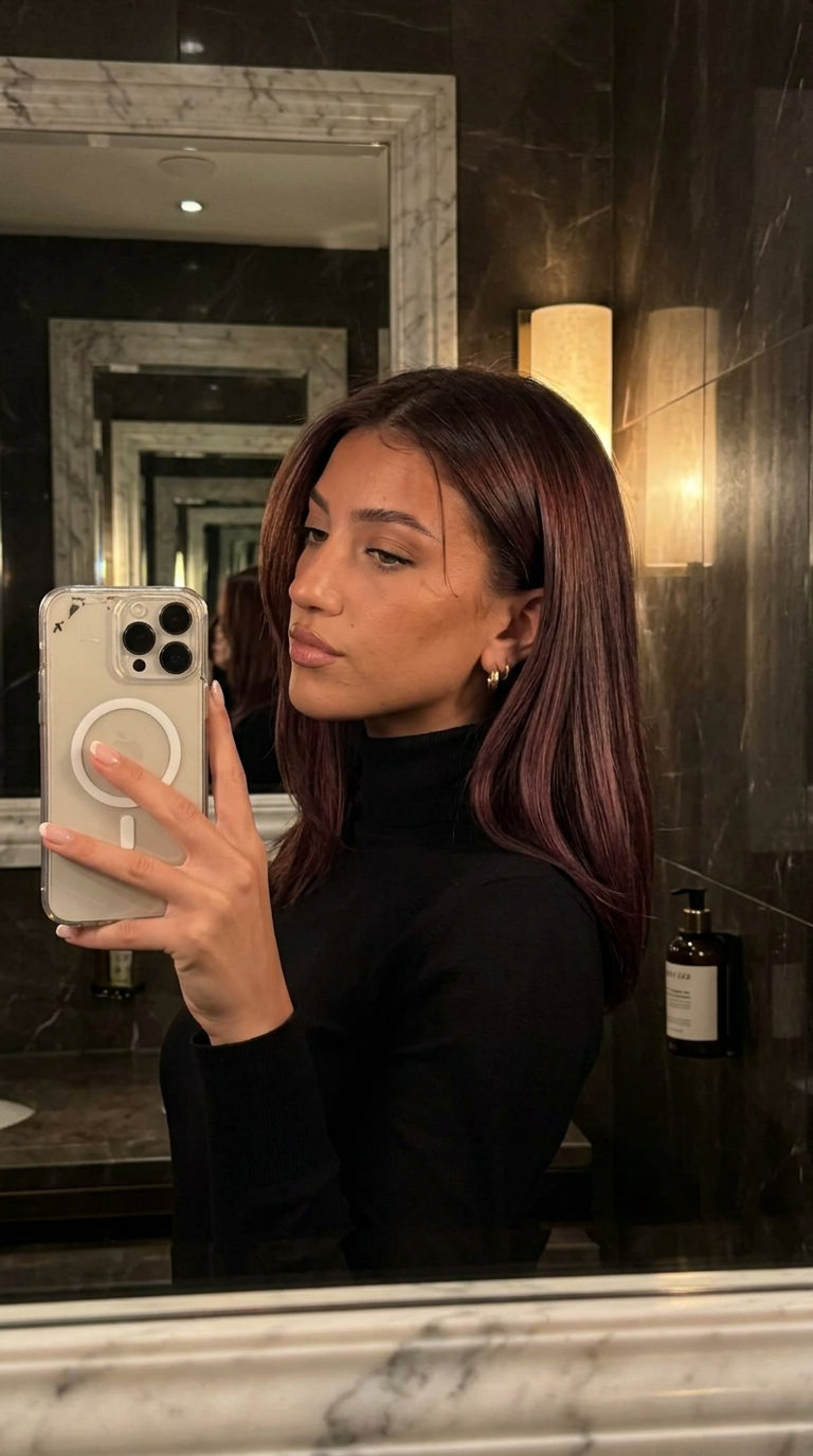 Mahogany Undertone Melt Brunette 2026 long layered brunette hair with mahogany melt, cool undertone for summer