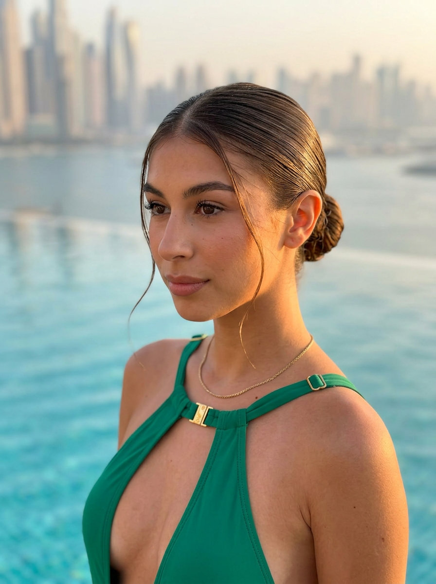 long natural medium brown sleek low bun with high gloss for date nights