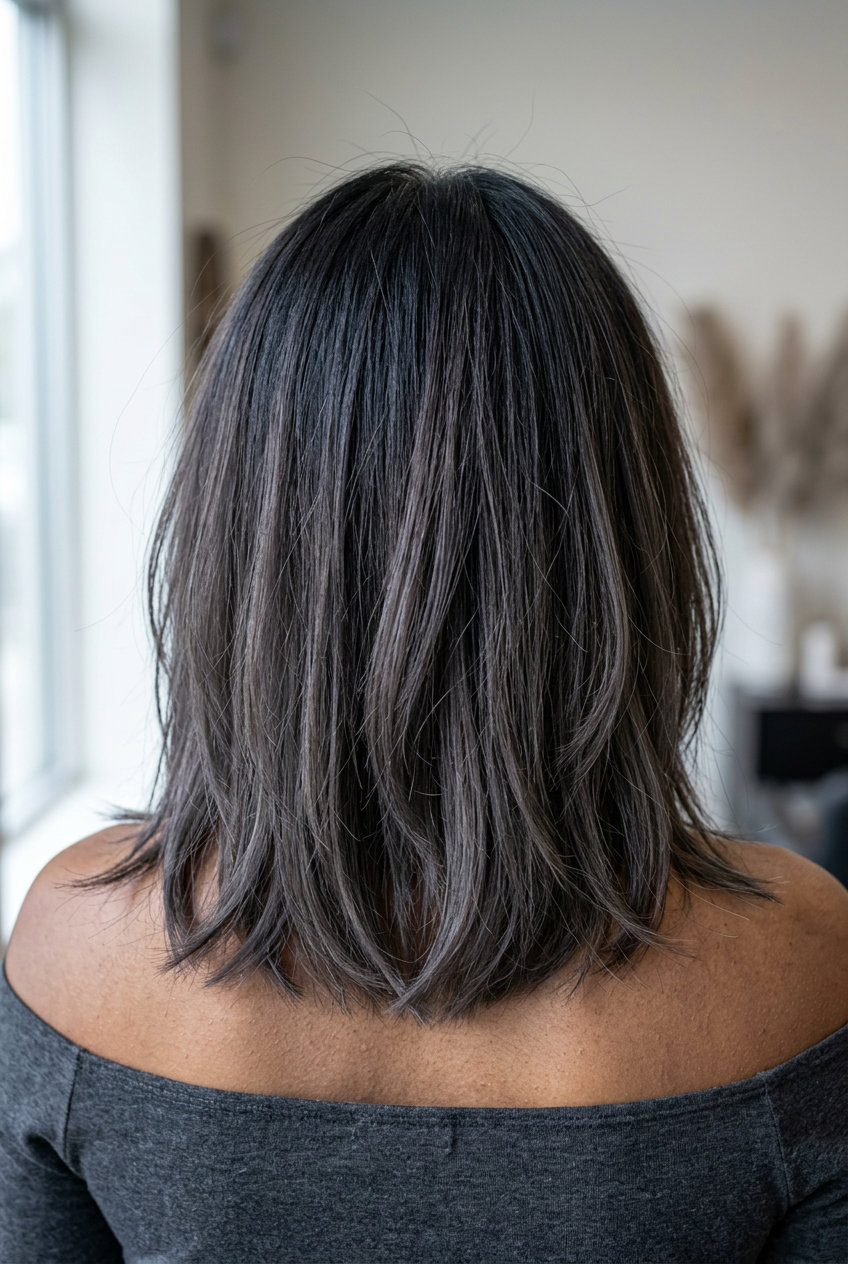 Midnight Ash Shadow Root Brunette 2026 long midnight ash shadow root with charcoal ash tones for summer
