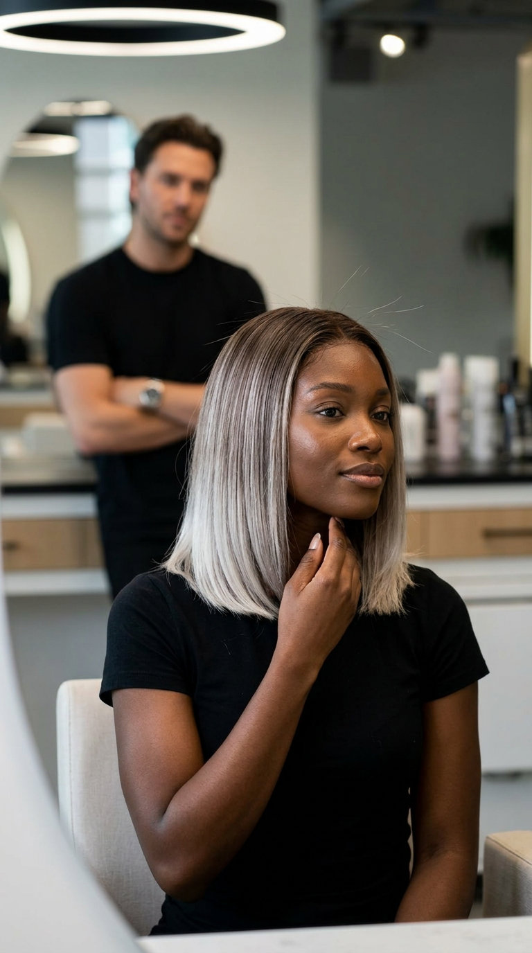 Mushroom Brown to Platinum Blonde Ombré 2026 long mushroom brown ombré with platinum blonde ends, smoky beige transition, no fringe — high-impact night out