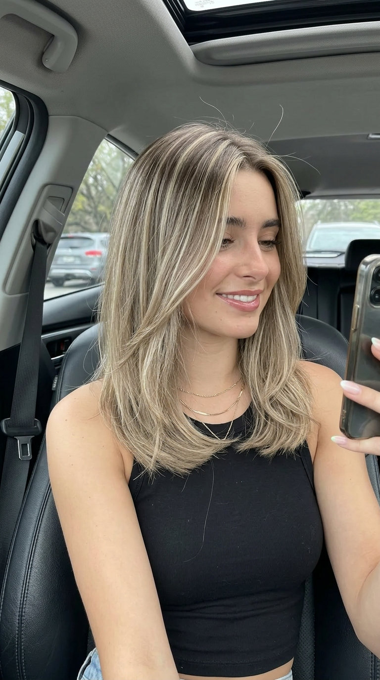 long mushroom blonde babylights with ash-brown root smudge for summer 2026