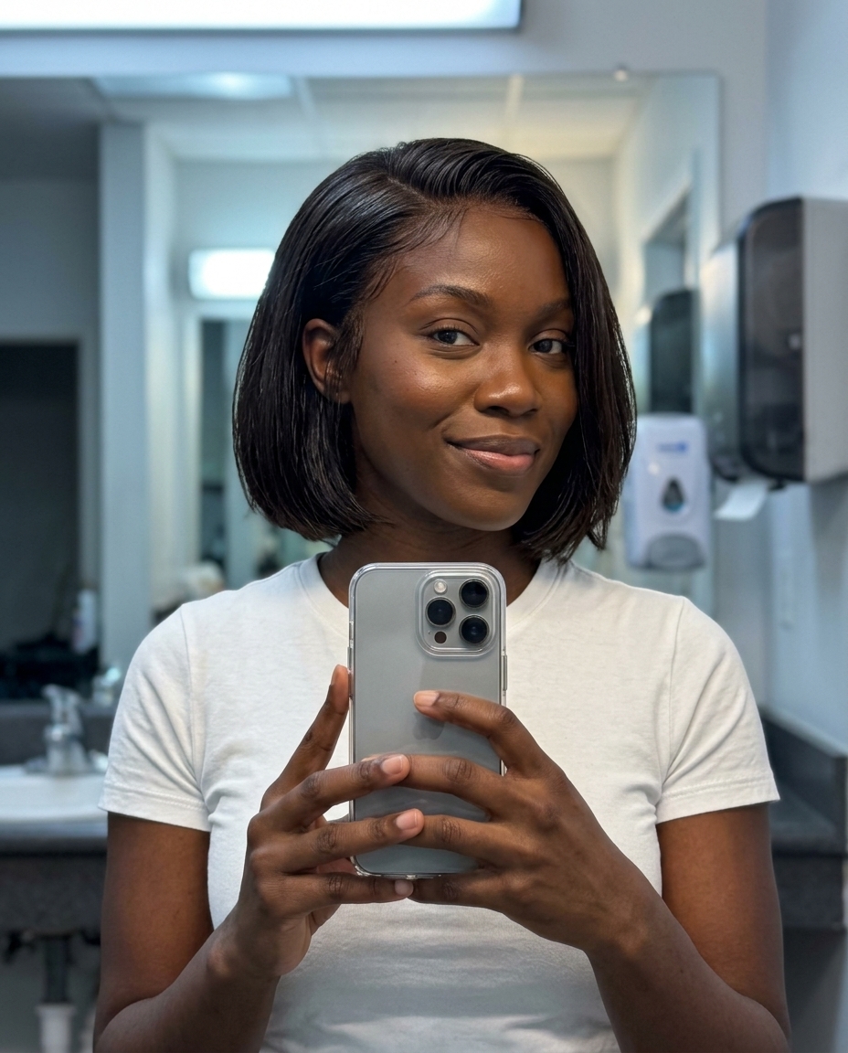 Hydro-Gloss Choppy Bob 2026 short choppy bob haircut with natural color, high gloss finish, blunt perimeter — edgy glamorous