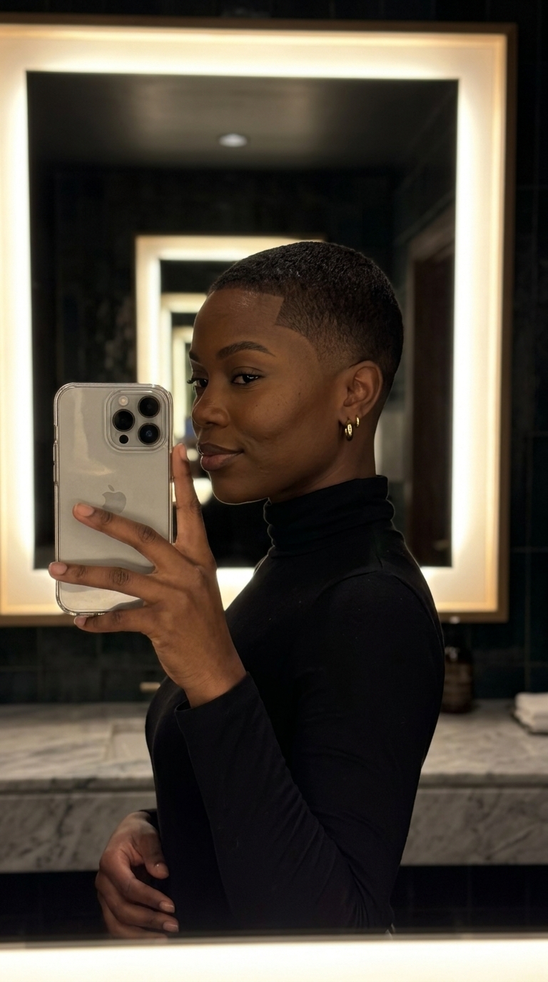 Sculpted Buzz Cut: Edgy Face-Slimming Style 2026 very short buzz cut with natural color, sculpted fade for summer 2026