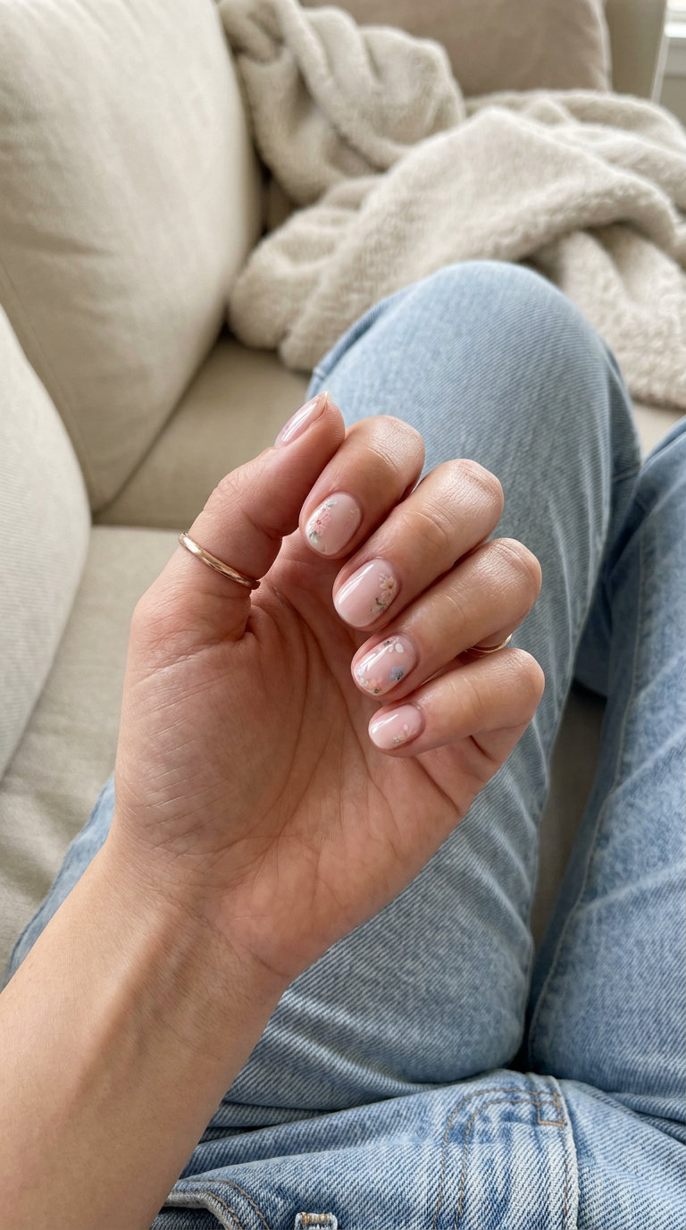Romantic pink summer nails 2026: Sheer pink with delicate floral decals. Garden party ready.