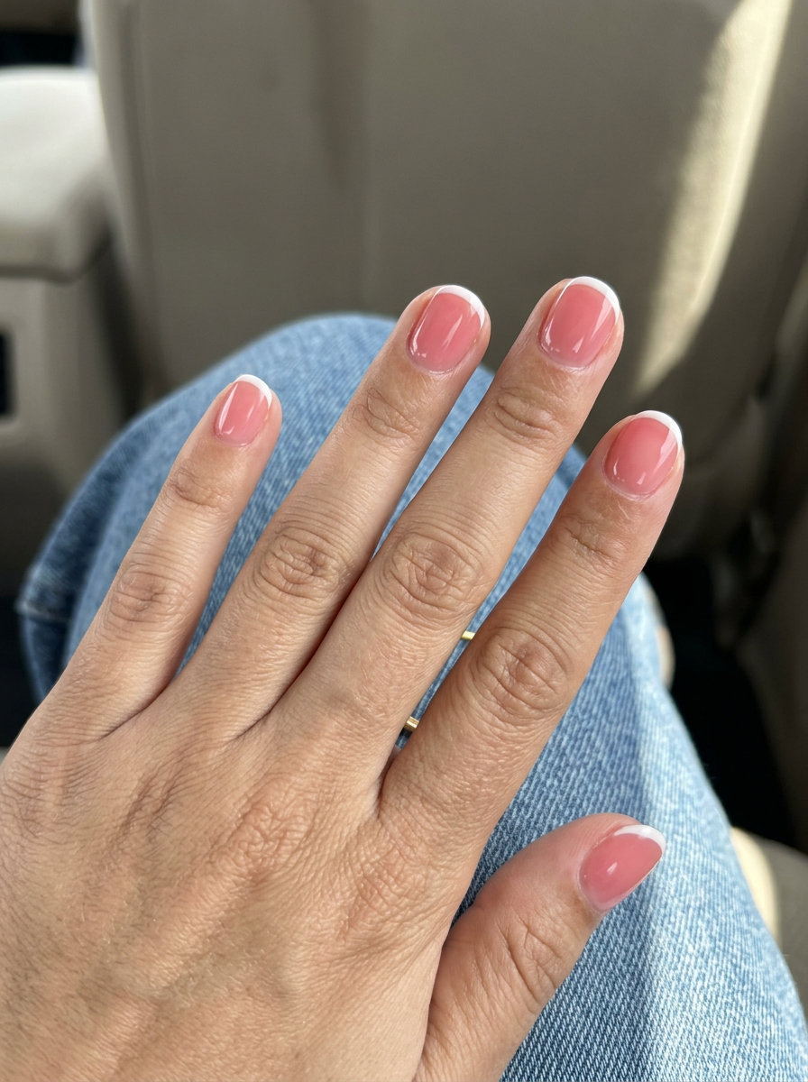 Chic pink summer nails 2026: Strawberry pink French tips for clean girl minimalist style.