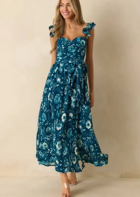 dress Aimee Floral Print Bustier Maxi Dress Red Dress $109