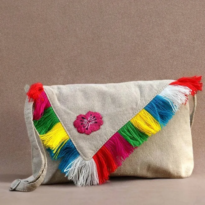 bag Anekaant Boho Natural & Multi Floral Embroidered Cotton Canvas Sling Bag Etsy - Seller $22.08
