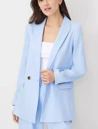 blazer Ann Taylor Ojai Sky Blue the Oversized Peak Lapel Linen Twill Blazer Jacket Sz 0 eBay $59.99