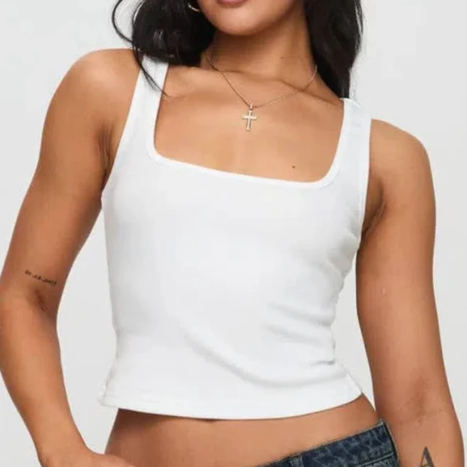 top Baseline Square Neck Rib Tank In White ModeSens $35