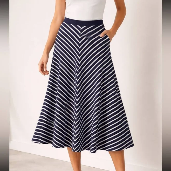 skirt Boden Skirts | Boden Navy White Striped Midi Skirt A-Line Flowy Classic 36188 | Color: Blue/White | Size: 10 | Awkwardgirl2's Closet Poshmark $35