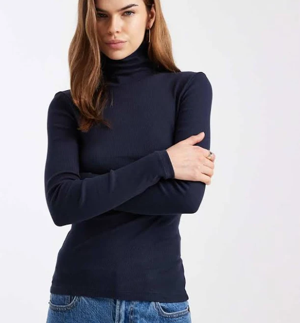 top Brave Soul long sleeve ribbed rollneck top in navy ASOS $21