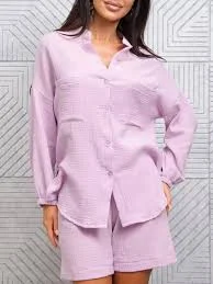 two piece set Button-Down Shirt and Shorts Set - Lavender / XL Charming Charlie $40.5
