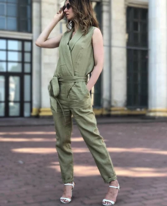 jumpsuit Casual Linen Jumpsuit with Belt 3HLinen.com $174