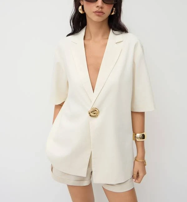blazer CIDER Women's Linen-blend Oversized Collar Metal Button Blazer For Work Cider $37.9