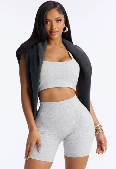 matching set Fashion Nova Sleeveless Cropped Bra Top Biker Shorts Fashion Nova $26.99