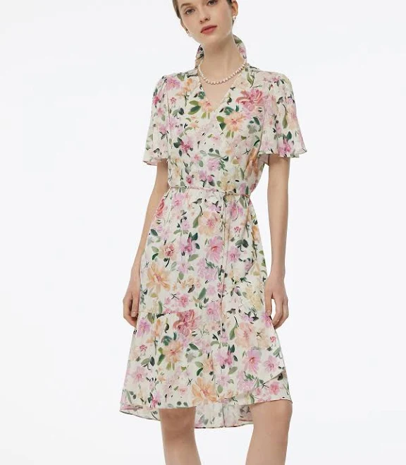 dress Floral Silk V-Neck Wrap Midi Dress Goelia $319