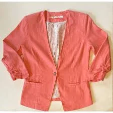 blazer Gibson Coral Linen Blazer Women's Sm Ruched Sleeve Lined Lightweight office eBay $35