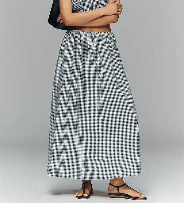 skirt Gingham Midi Skirt by Maeve in Blue, Size: XL at Anthropologie Anthropologie $108
