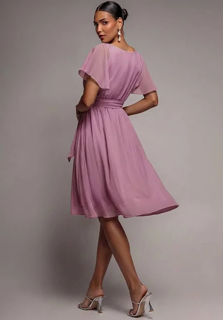 dress Goddiva Sustainable Flutter Sleeve Chiffon Wrap Midi Dress Goddiva US $96